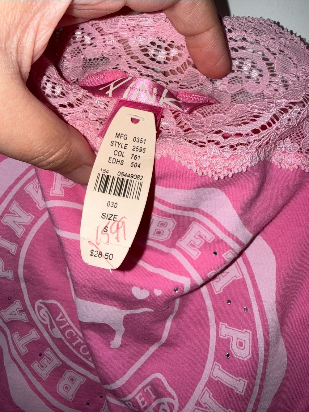 Victoria’s Secret PINK "Phi Beta Pink" Y2K Lace Bling Tank Top - Picture 3 of 4